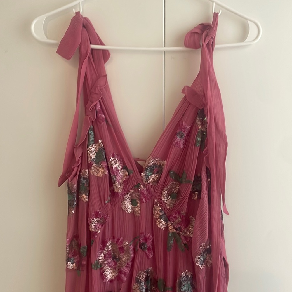 Rebecca Taylor maxi dress, size 8. Pink with rosebud sequins. Never worn.